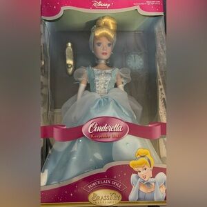 Vintage Brass Key Keepsake Disney Cinderella Doll with Blue and White Dress